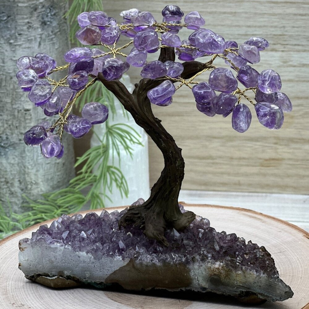 Amethyst Bonsai Crystal Tree of Life Geode Base Gemstone Chakra Tree 7 inch (T) - Picture 9 of 10
